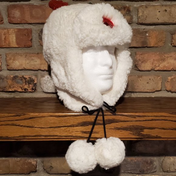 Charter Club Bomber Hat Christmas Sequin Reindeer Antlers White Plush One Size - Picture 3 of 6